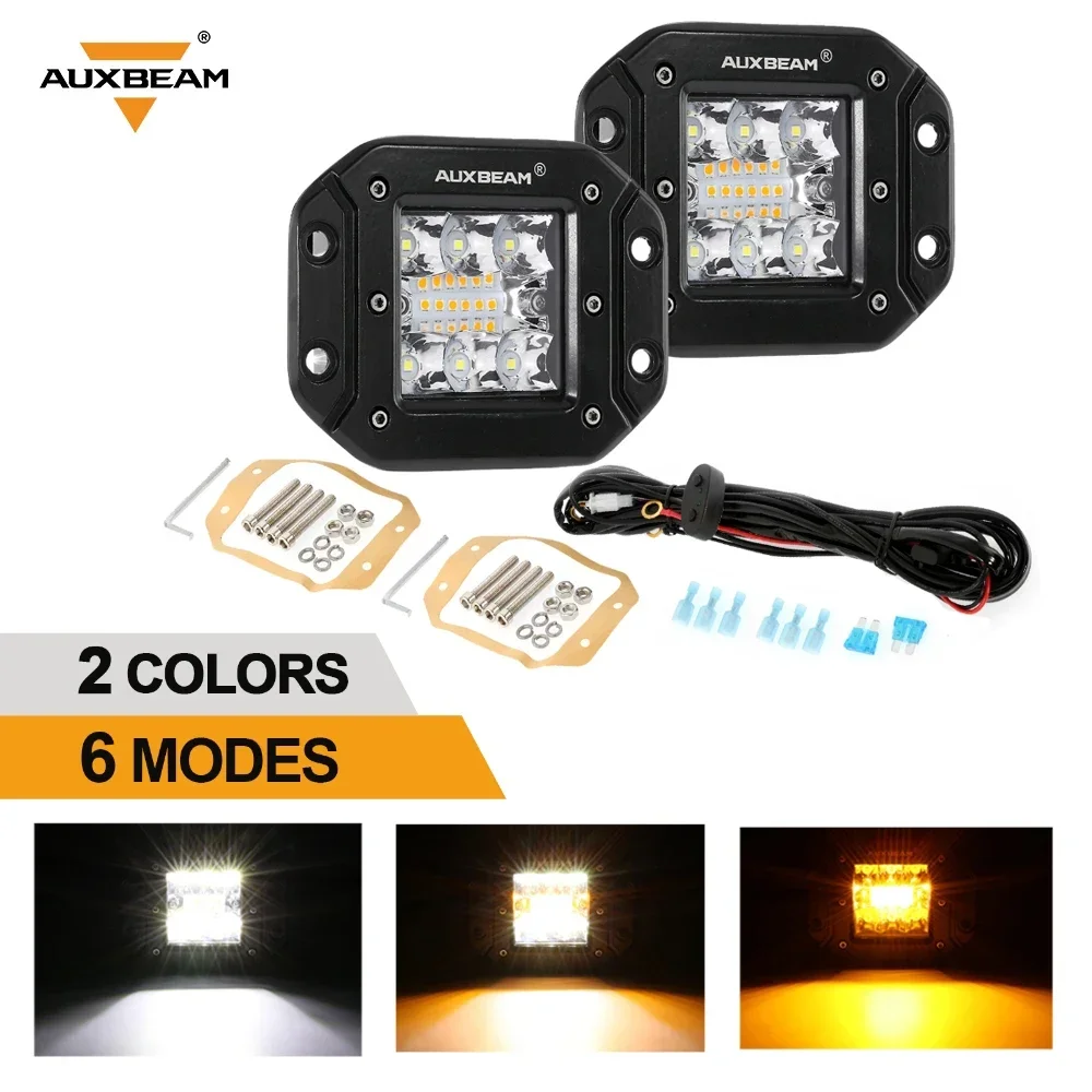 AUXBEAM 3-дюймовый светодиодный рабочий фонарь 72 Вт, 6 режимов с функцией памяти, точечная противотуманная фара IP68, водонепроницаемая, с комплектом жгутов проводов