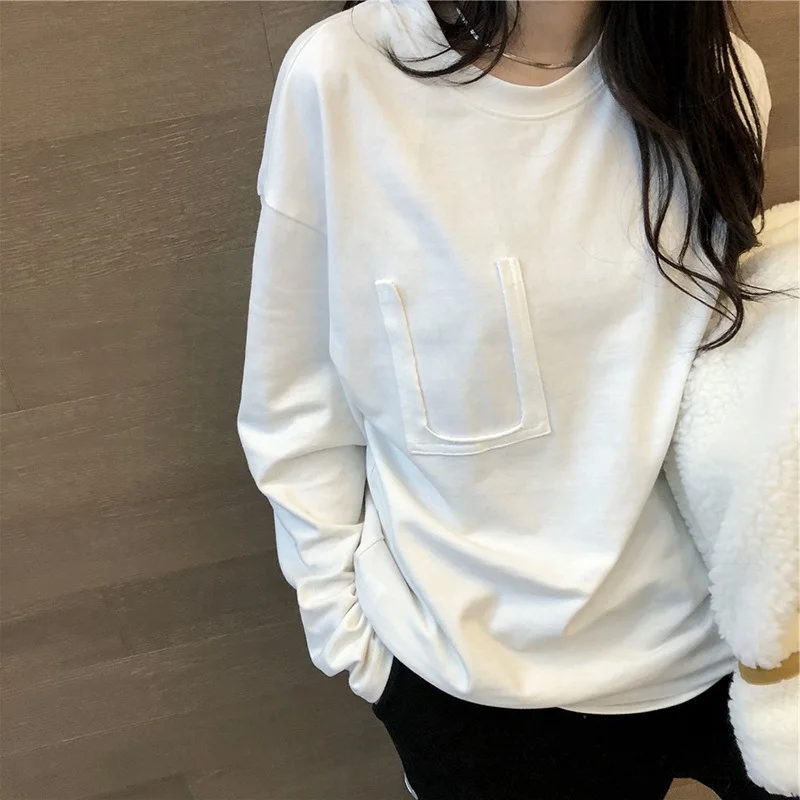 

Fashion Women T-shirts Basic Cotton O-neck White T-shirt Simple Casual Bf Applique Top Female Korean Hipster Streetwear