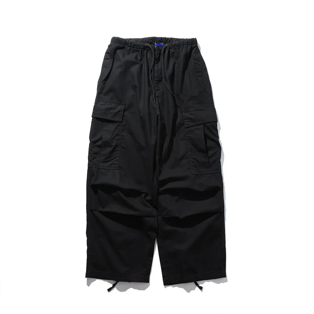 European and American Men's Trendy Brand Loose Functional Outdoor Wrinkled Wide-leg Casual Drawstring Cuffed Pants.