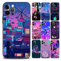 vaporwave glitch anime phone case for apple iphone 11 12 13 pro max 7 8 se xr xs max 5s 6 6s plus black soft tpu silicone cover