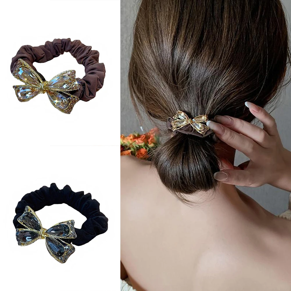 

Elegant Crystal Bow Hair Scrunchies Simple Hair Band Women Girls Ponytail Holder Hair Rubber Bands Hair Ties Hair Accessories