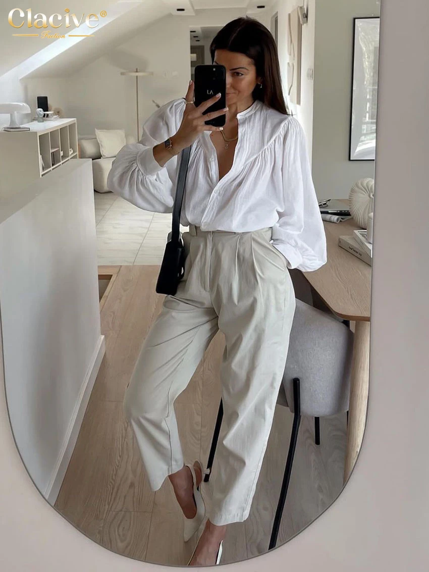 Clacive повседневная свободная белая хлопковая женская блузка 2025 модная рубашка с
