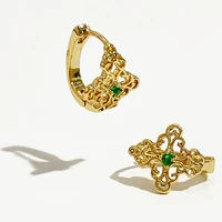 perisbox vintage elegant hollow flower hoop earrings with cubic zirconia for women fashion ethnic metal golden huggie earring