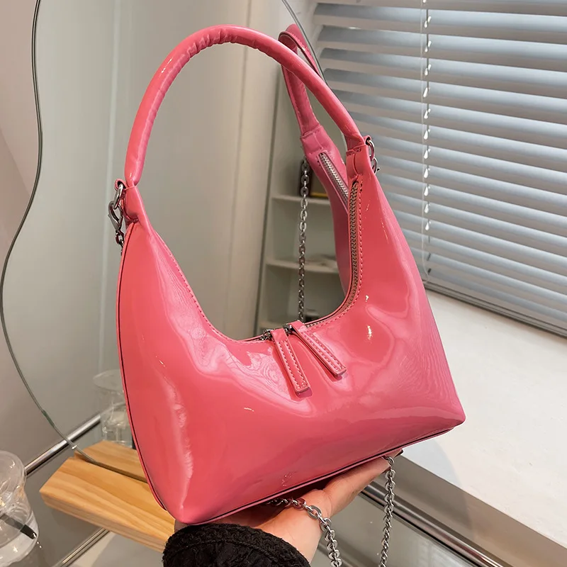 

Patent leather small bag women's summer 2022 new fashion fashion texture one shoulder underarm bag handbag chain messenger bag