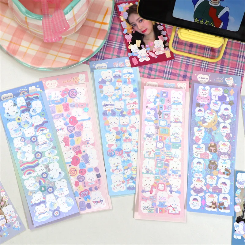 

Kawaii Маленький кролик лазерная наклейка s Скрапбукинг Diy журнализация наклейка эстетические стикеры милые Канцтовары подарок Kawaii стикер s