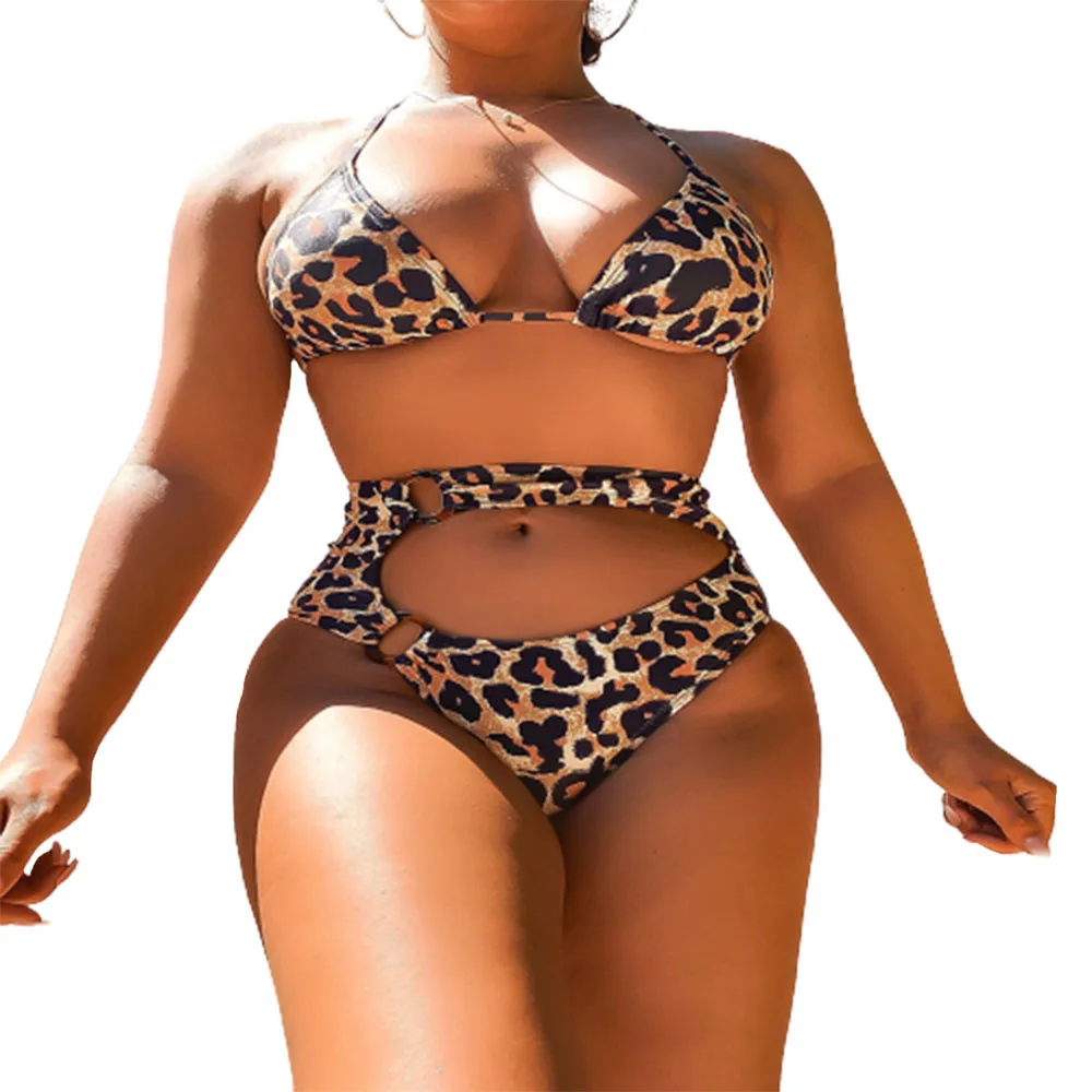 

Женский комплект бикини с лямкой на шее FS, комплект из двух предметов с леопардовым принтом зебры, с высокой талией и разрезом,