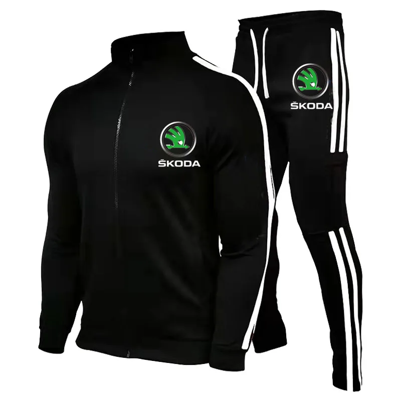 

2022 Mens Striped Tracksuit SKODA Car Logo Print Hoodie Sports Suits 2 Piece Hoodies&Pants Sportswear Jogging Casual Sets