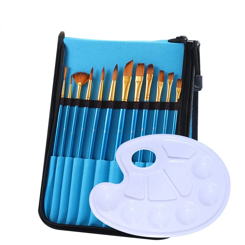 Art Painting 13-piece Set of Brushes with Canvas Painting Bag Palette Watercolor Acrylic Painting Fan-shaped Pen
