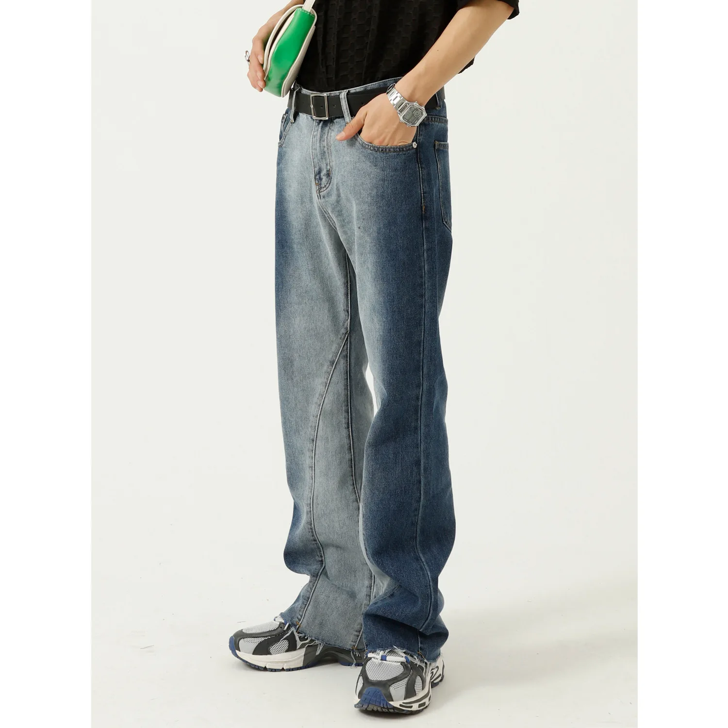 Gradient Jeans Men Designer Pants Baggy Jeans Korean Style Contrast Tie Dye Micro Flare Casual Jeans Free Shipping Jeans For Men