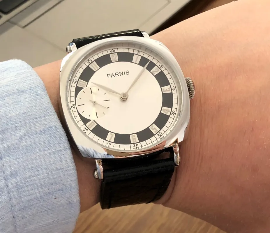 

Новое поступление, 46 мм, большой циферблат, Азиатский стиль 6497, механический механизм, черный кожаный ремешок, мужские часы, Роскошные мужск...