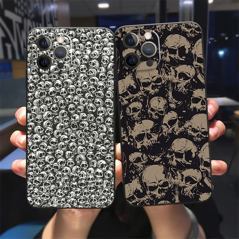 

Gothic Fashion Skull Case iPhone 13 11 12 14 pro Max XS MAX 8 7Plus X SE 2020 XR 13 12 Mini Soft Silicone Black Case