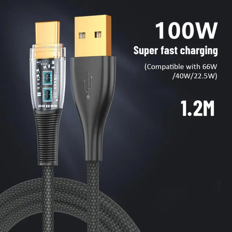 

Transparent Fast Charging Cable Data Cable A-c Cable For Samsung Galax For Xiaomi Type-c Charger Cable Hot 100w Usb Cable New