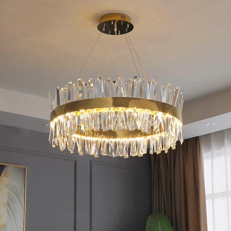 

New Modern Crystal Chandelier LED Chrome Gold Round Rectangle Lighting Living Room Bedroom Kitchen Island Lustre Pendant Lamp