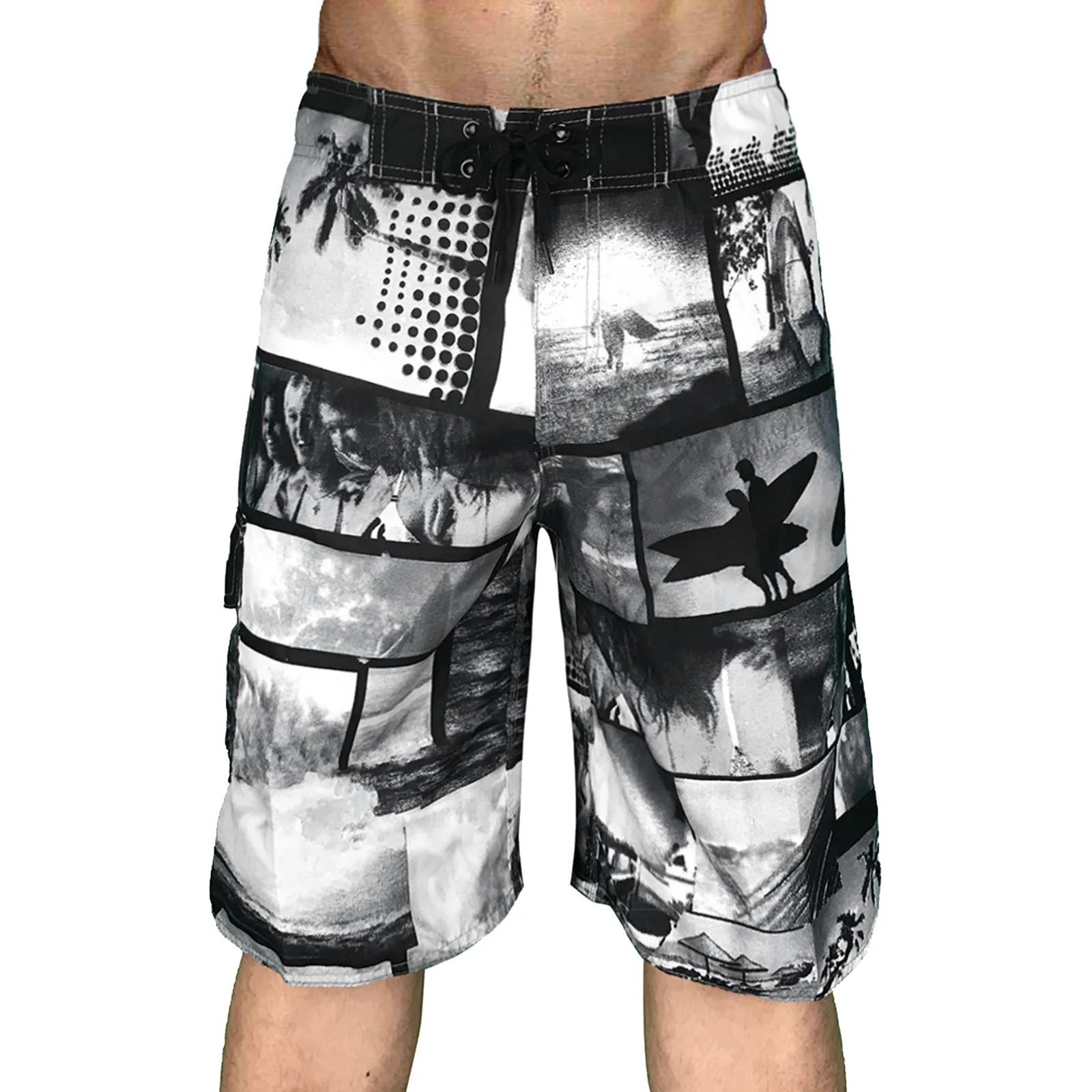 

Mens Fashion Leisure And Fitness Sports Five Surf Quick Drying Beach Pants Shorts Black Swim Shorts