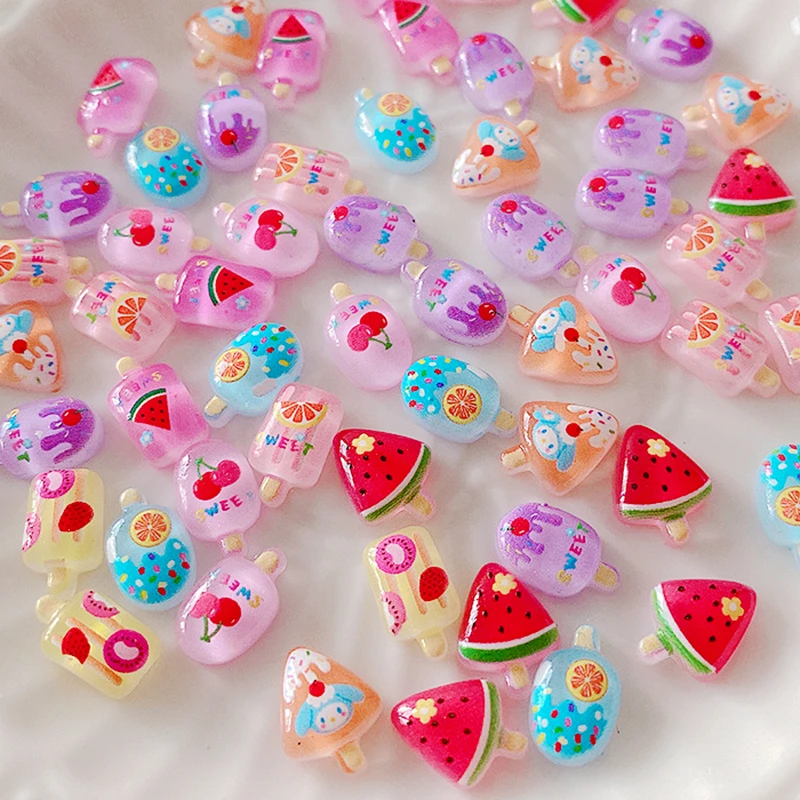 

30PCS Glow In The Dark Ice Cream Popsicle Nail Art Charms Kawaii Accessories Parts Manicure Nails Decoration Supplies Materials