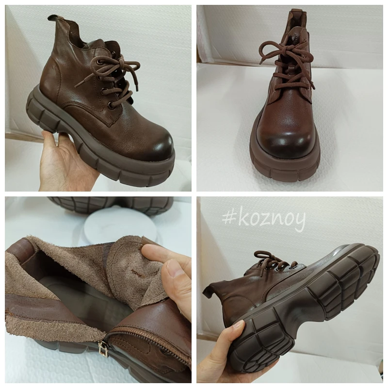 Ботинки женские из натуральной кожи на танкетке 5 см