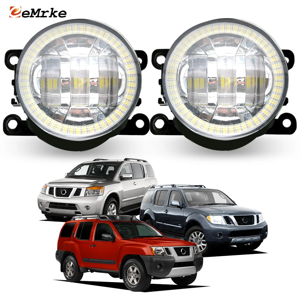 Фото Светодиодные противотуманные фары в сборе для Nissan Armada Frontier Interstar Kix Navara D40 Pathfinder R51 R52 Pixo Angel Eyes DRL Halo Daylight №1