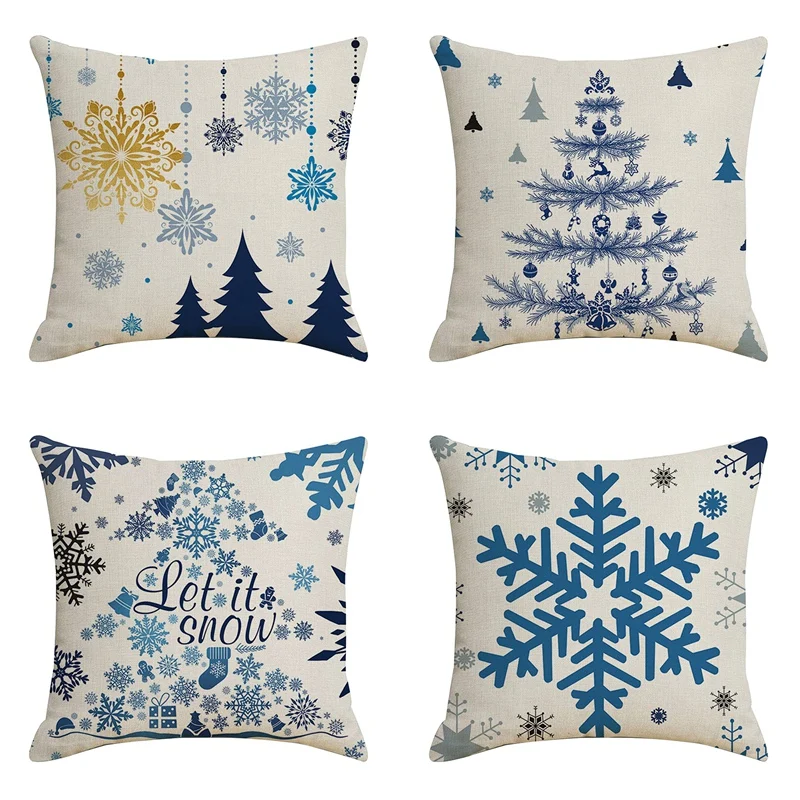 

Hot 4Pcs Christmas Pillowcase Christmas Snowflake Decoration Cover Pillow Case Sofa Cristmas Cushion Navidad Gifts 45X45cm