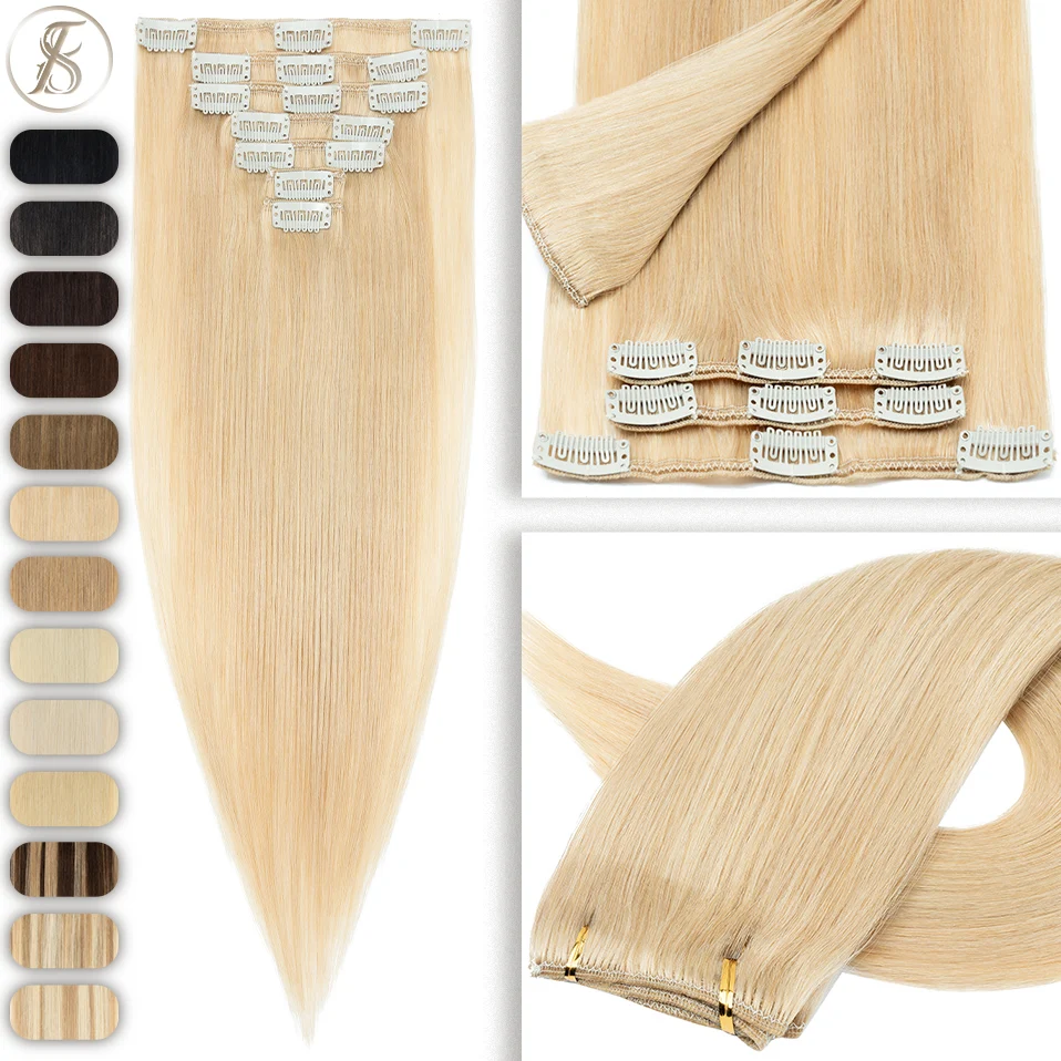 Tess 7 Pz/Set Clip Di Capelli Umani Nelle Estensioni Dei Capelli Estensione Naturale 14 "-24" Clip Di Capelli Umani Biondi A Testa Piena Ins Pezzi Di 