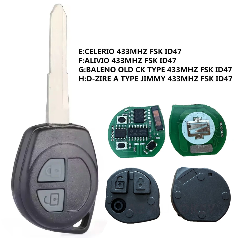 Фото Сменный брелок KEYECU FSK 433 МГц ID47 с чипом, 2 кнопки для Suzuki Celerio Alivio Baleno Old Ck Type D-Zire A Type Jimmy №1