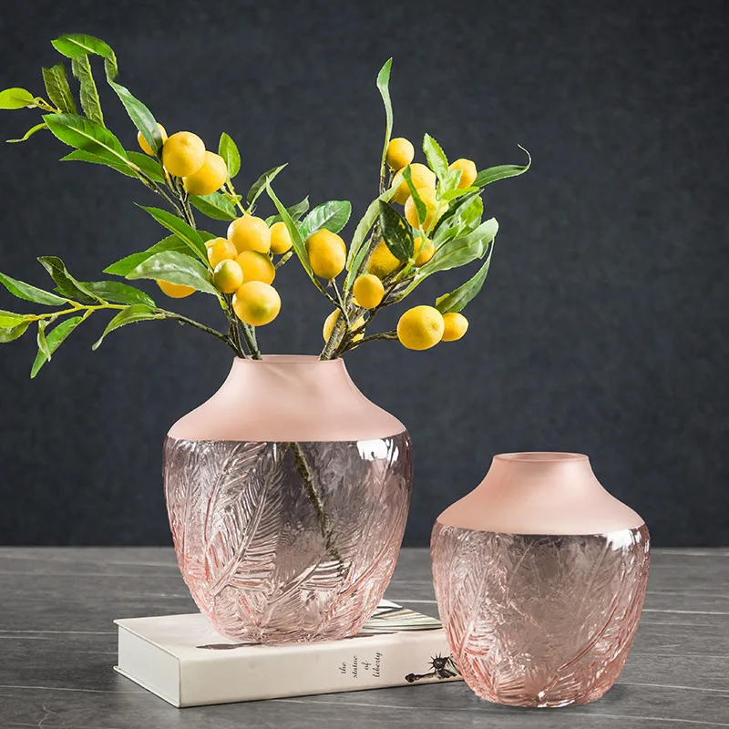 

Light Pink Blue Brown Glass Vase Living Room Dried Flowers Glass Transparent Dill Home Decoration Accessories Wide Mouth Flower