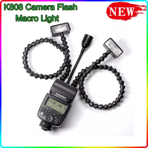 Гибкая светодиодная макро-вспысветильник для камеры K808 с двойной вспышкой, универсальная вспышка для DSLR, Canon, Sony, Nikon