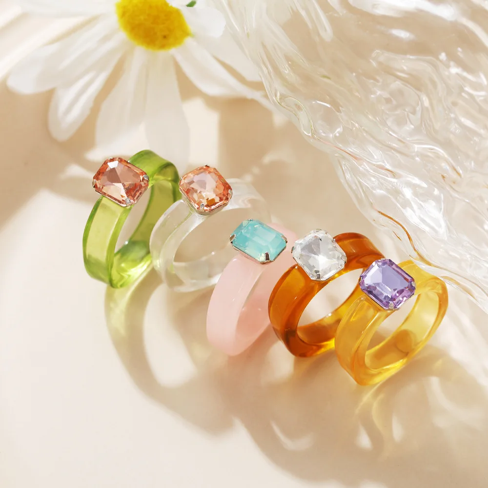 Цветное прозрачное акриловое кольцо ZYZQ в виде цветка простые геометрические