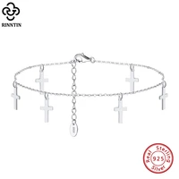 rinntin 925 sterling silver cable chain with 5 411mm cross anklets for women summer ankle chain bracelet barefoot jewelry sa28