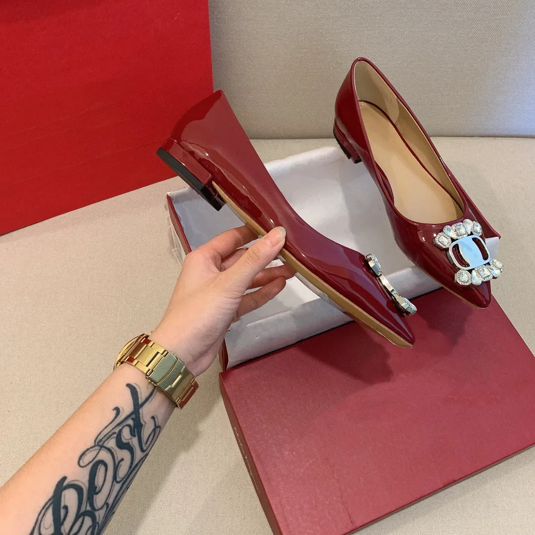 Black Patent Crystal Women's Flats Pointed Toe Fashion Mature Concise 2022 Ladies Casual Shoes Slip On Large Size 40 41 Shofoo