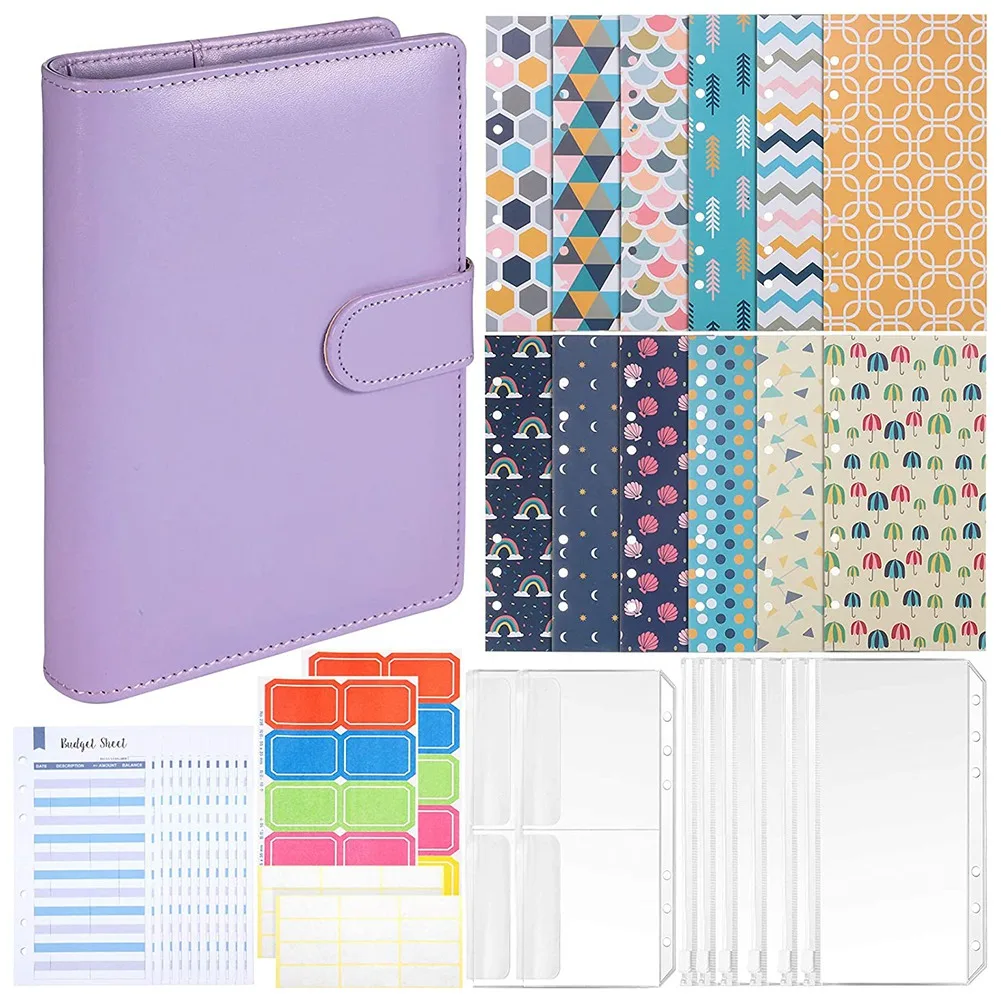 

59 Pieces A6 PU Leather Notebook Binder Set, A6 Binder Zipper Folders Dual Binder Bag Expense for School Office Home