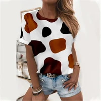 summer women top t shirt round neck short sleeve casual clothes printing comfortable simple style