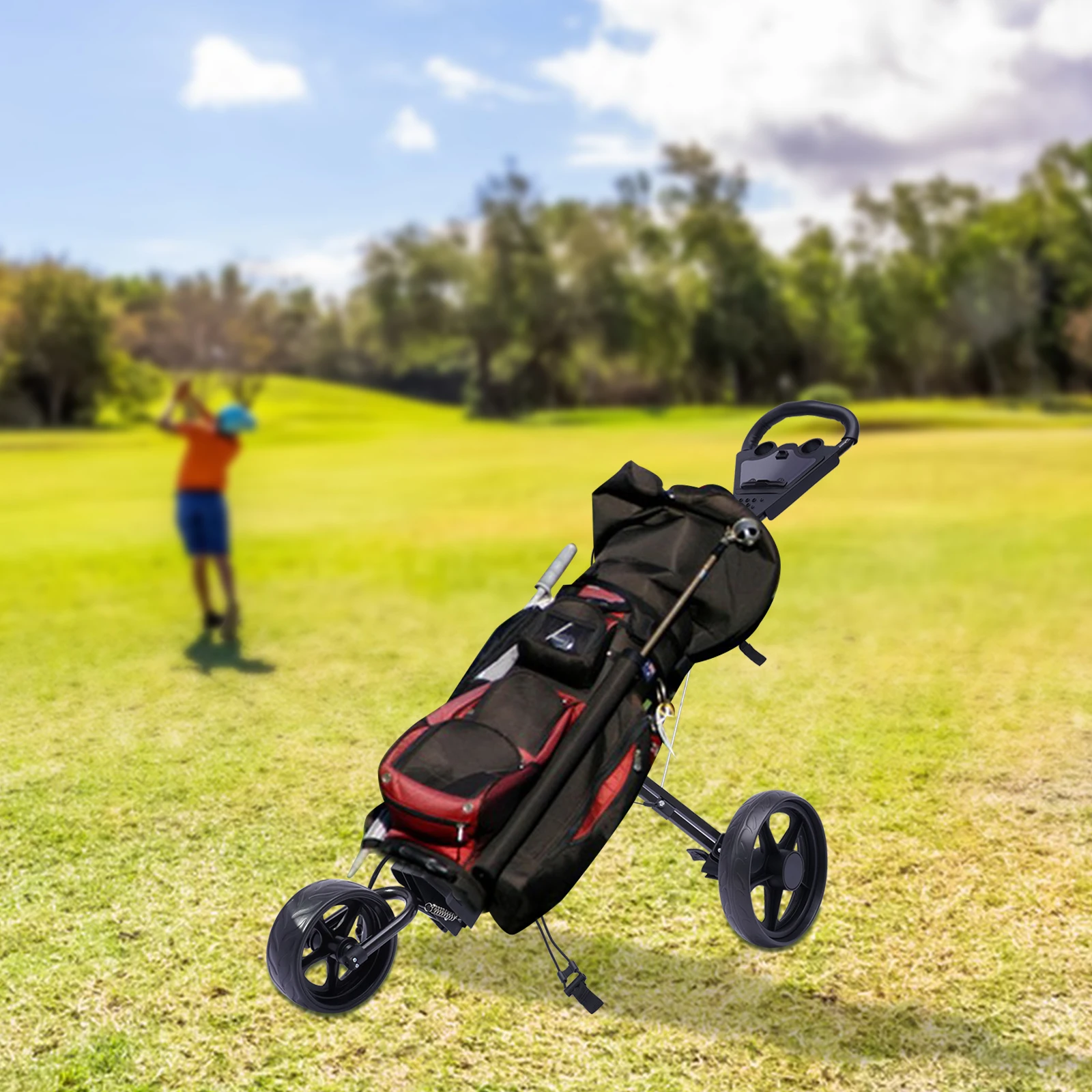 3 Wheel Foldable Golf Push / Pull Trolley Cart Aluminum Stru