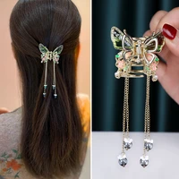 elegant drop glue tassel butterfly clip back head hair clip hair accessories high end transparent shark clip womens hairpin
