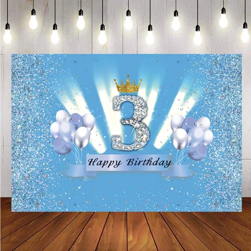 

Синий 3-й фон Золотая Корона Мальчики Девочки 3 года День Рождения фотография Фон Фотостудия баннер
