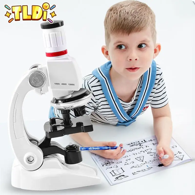 

Children Biological Microscope Kit Lab with Led Light 100X-400X-1200X Home School Science Educational Toy Kids Birthday Gift