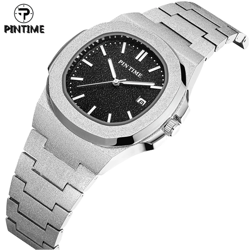 

PINTIME Matte Body Quartz Watch Men Luxury Hip Hop Black Gold Sliver Watches Men's Wrist Watch Clock Male zegarek meski montre