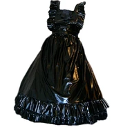 sexy black garter long sissy pvc dress gothic girl role playing maid custom
