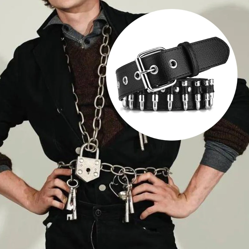 

Fashion Man Alloy Warhead Rivet Belt Adjustable Buckle Waist Strap for Shirt