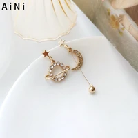 s925 needle women jewelry cute star moon earrings popular design crystal asymmetrical drop earrings for girl women gifts