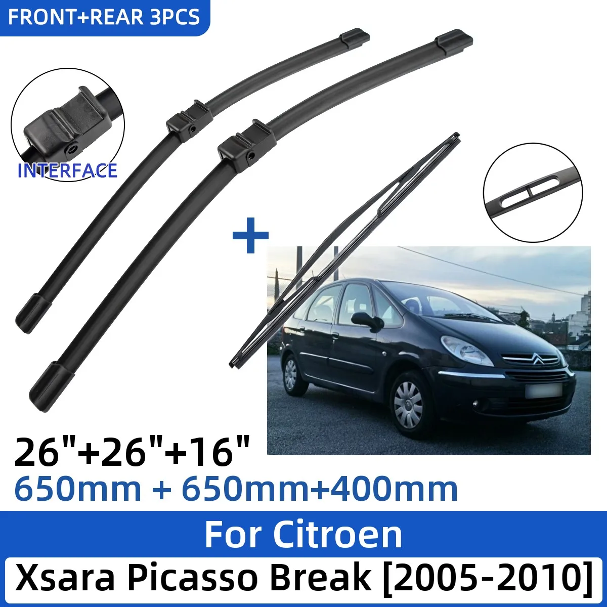 

Щетки стеклоочистителя для Citroen Xsara Picasso Break 2005-2010 26 + 26 + 16 дюймов, 3 шт.
