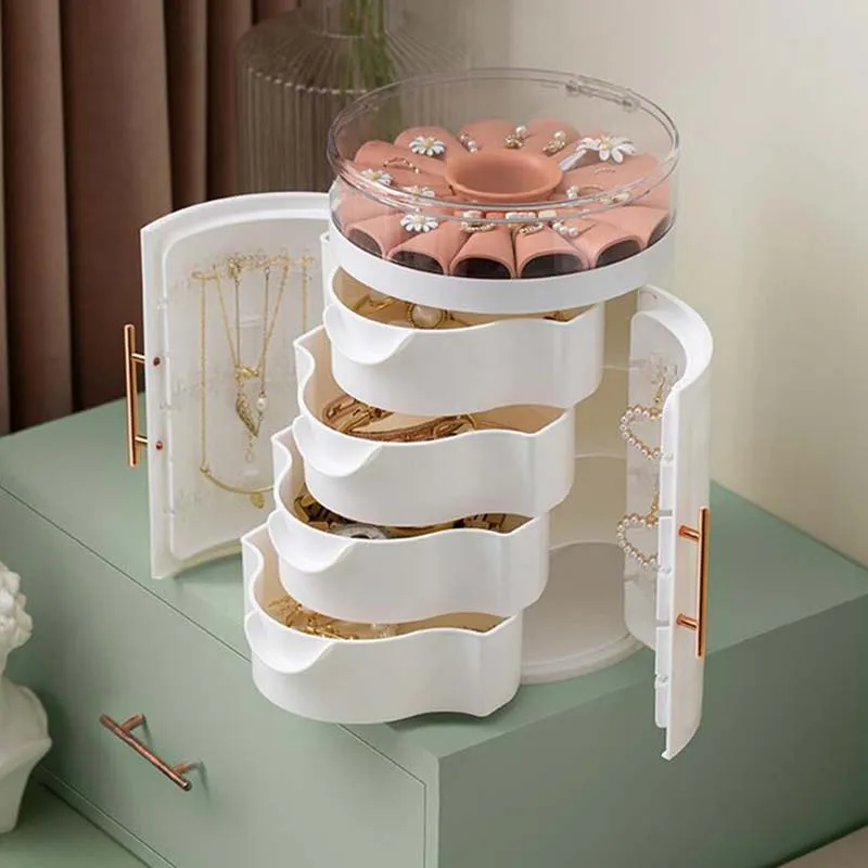 

Fashion 4-Layers Drawers Jewelry Box Double-Door Necklaces Organizer Earrings Display Rings Holder High Capacity Gift For Women