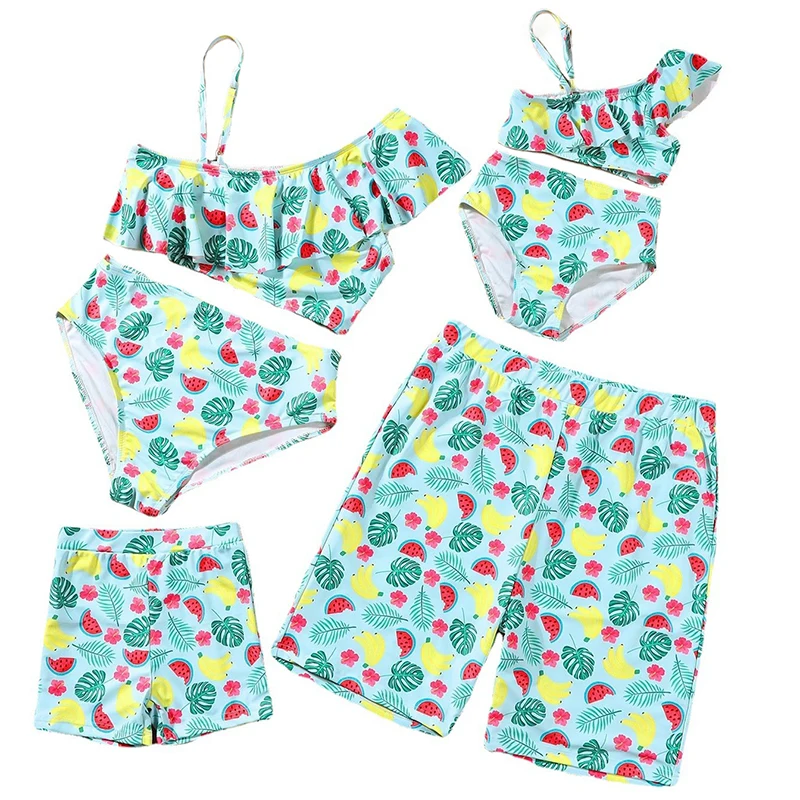 

2023 Leaf Swimsuits Family Matching Outfits Look One-Piece Mother Daughter Swimwear Mommy and Me Clothes Father Son Swim Shorts