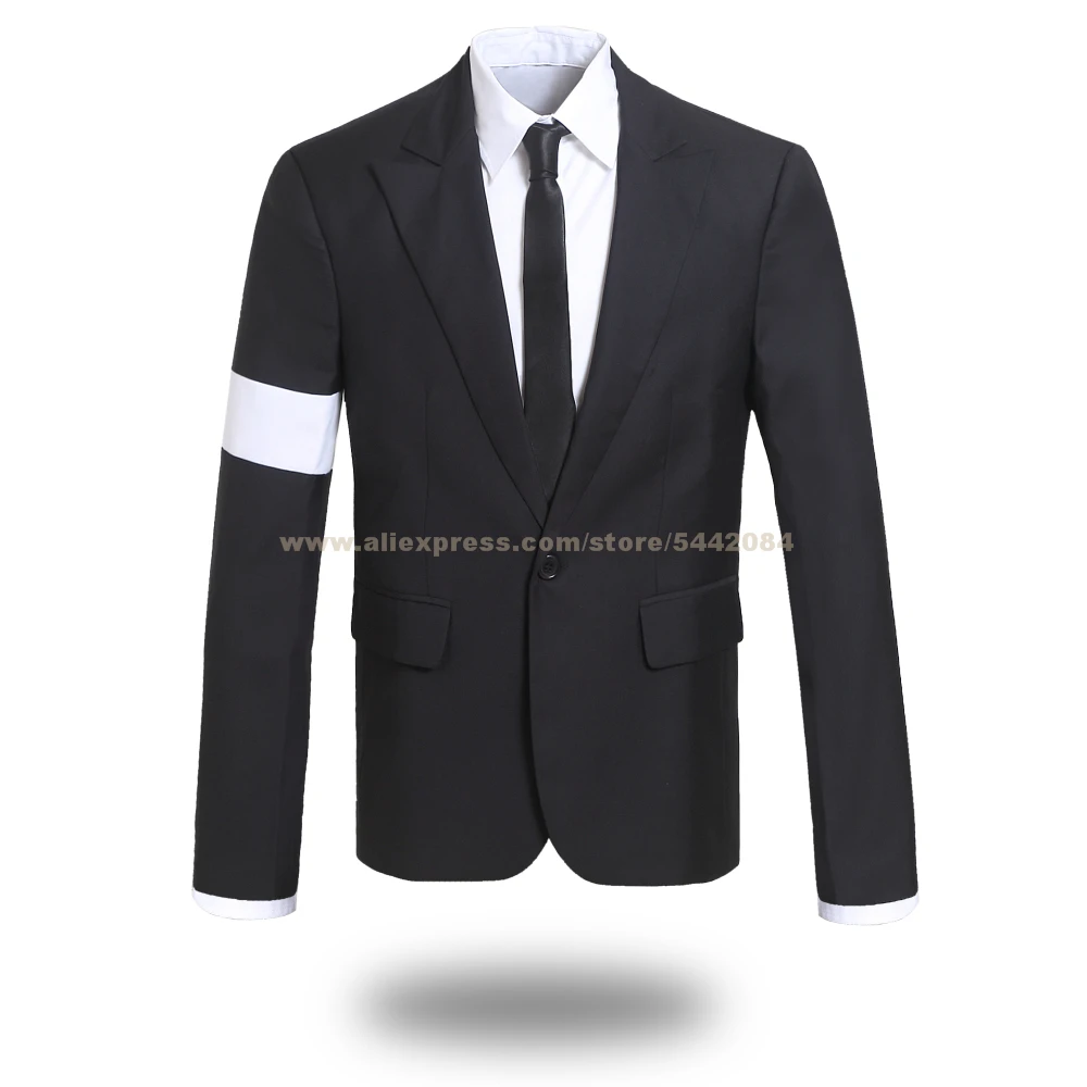 MJ Michael Jackson Jacket Suit Coat Dangerous Armband Suit Outfit White Shirt Black Tie Outerwear Party Cosplay Costume Prop