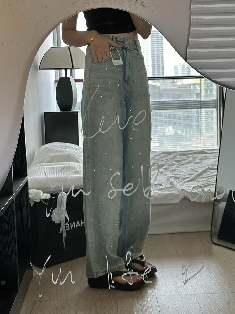 Женские свободные плиссированные джинсы с высокой талией