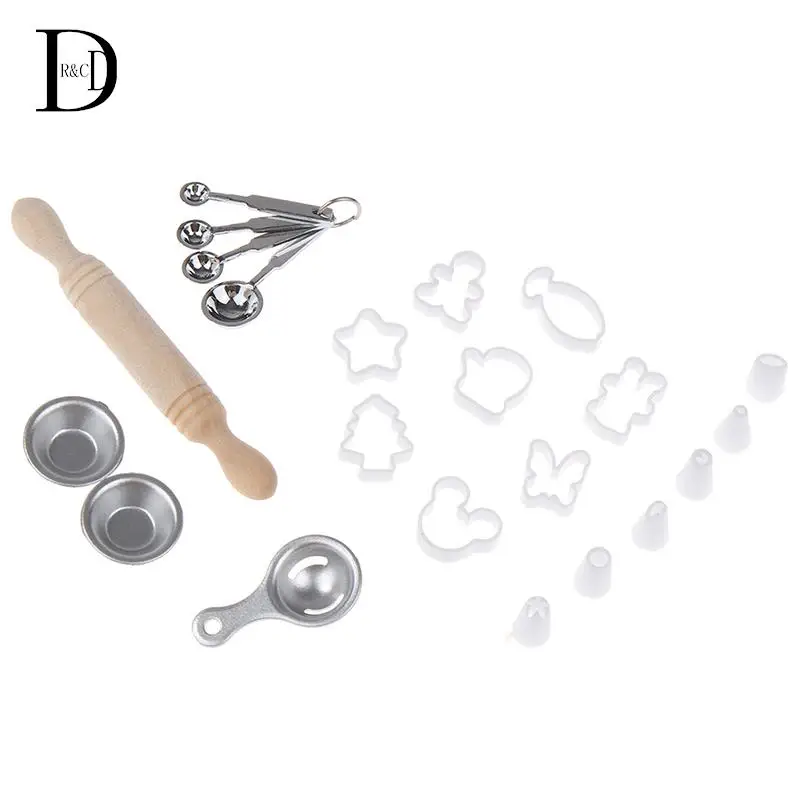 

1Set 1:12 Dollhouse Miniature Baking Mold Bakeware Baking Piping Tip Measuring Spoon Baking Tools Model Kitchen Play House Toy