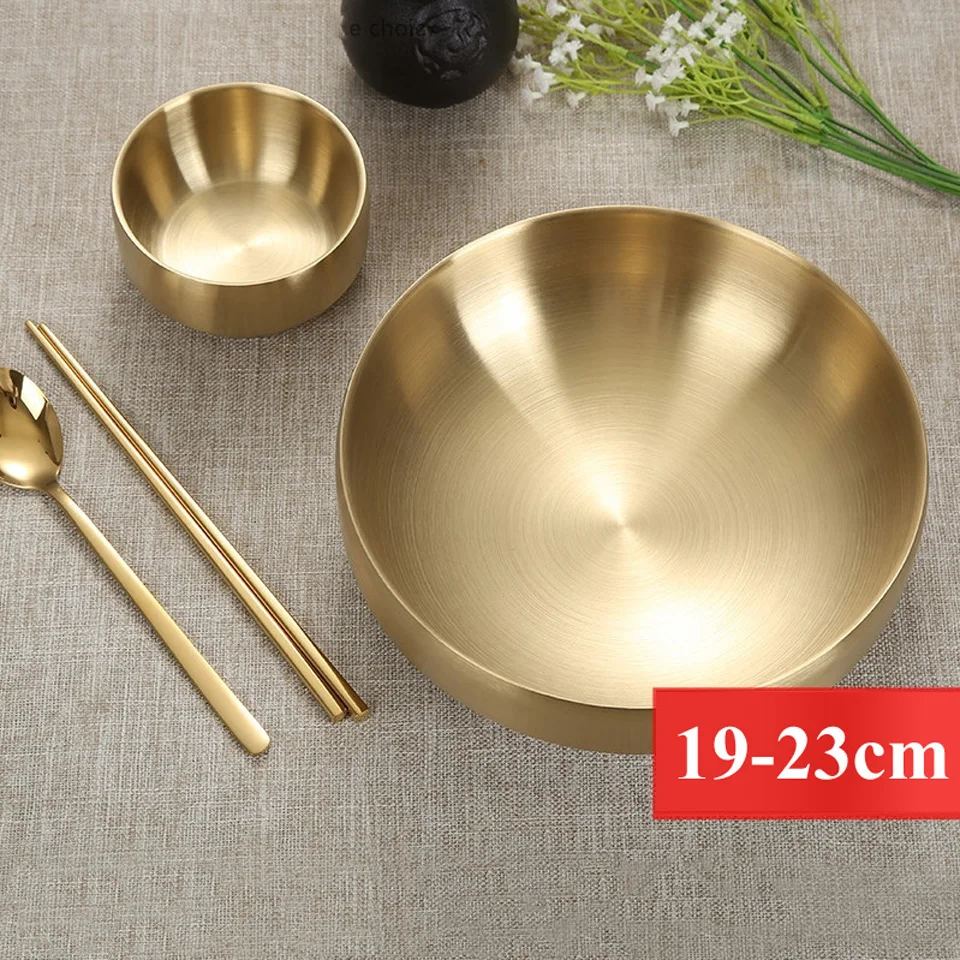 Корейская микс золотистого риса 304 двухслойная миска для лапши из нержавеющей