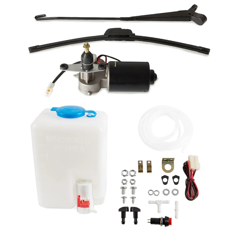 Universal 12V Electric Windshield Wiper Washer Pump Kit with Spray Bottle for Polaris Ranger RZR Kawasaki Honda Pioneer Can-Am