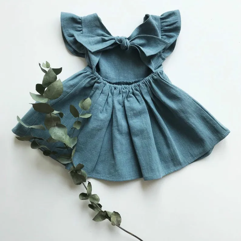 New Girl's Dress Baby Cotton and Linen Solid Color Children's Skirt Bow Princess Skirt Tutu Skirt Girls Dress