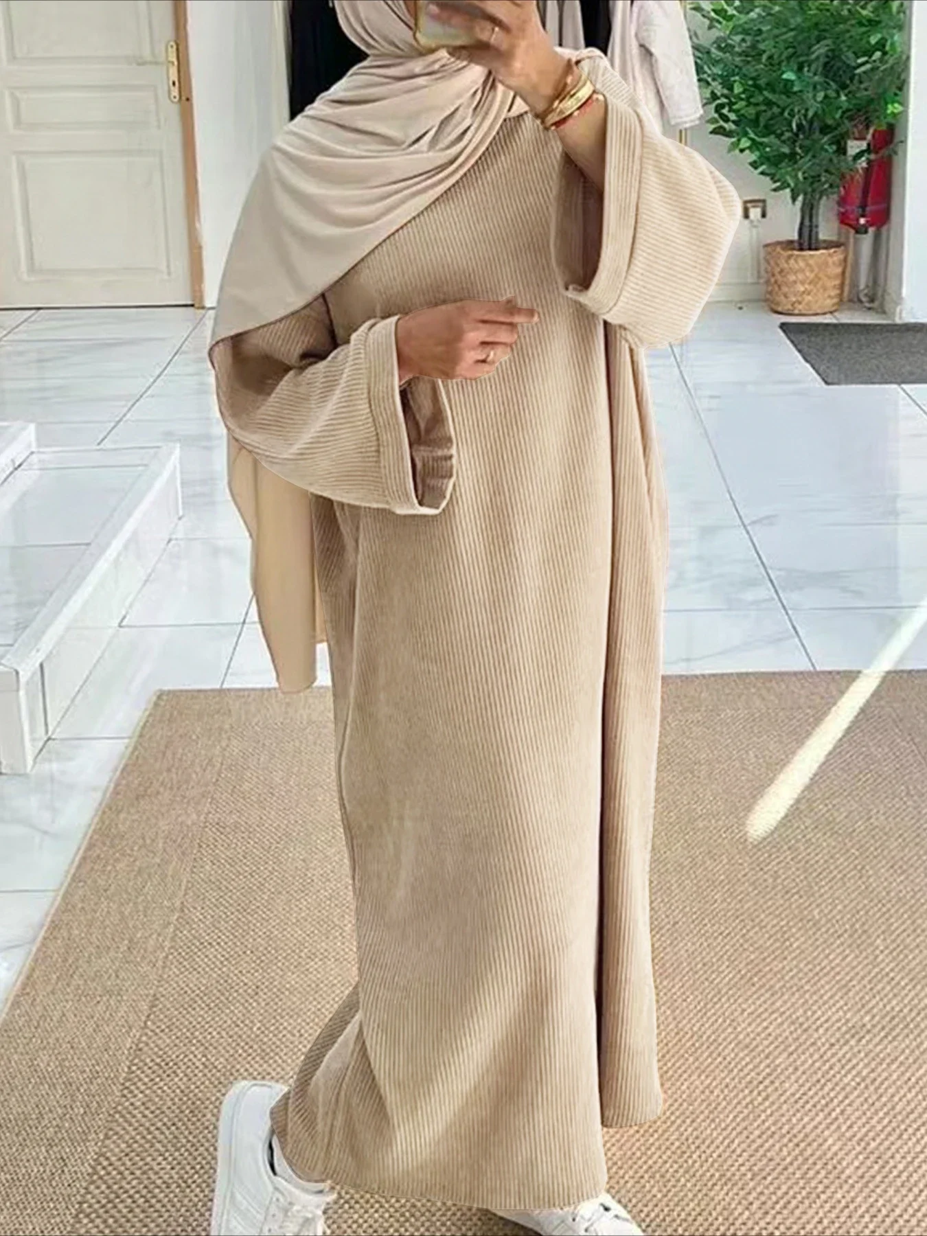 Фото Ид мусульманские женские скромные платья Рамадан Ислам Vestidos Джалабия Марокко Саудовская Аравия Абая Дубай Кафтан 2024 осень-зима халат №2