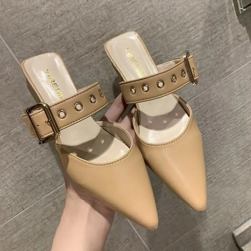 

Pointed Buckle Strap Women Sandals Outdoor Beach Low Heel Non-slip Woman Slides Fashion Sexy Slippers Summer Female Shoes 2022